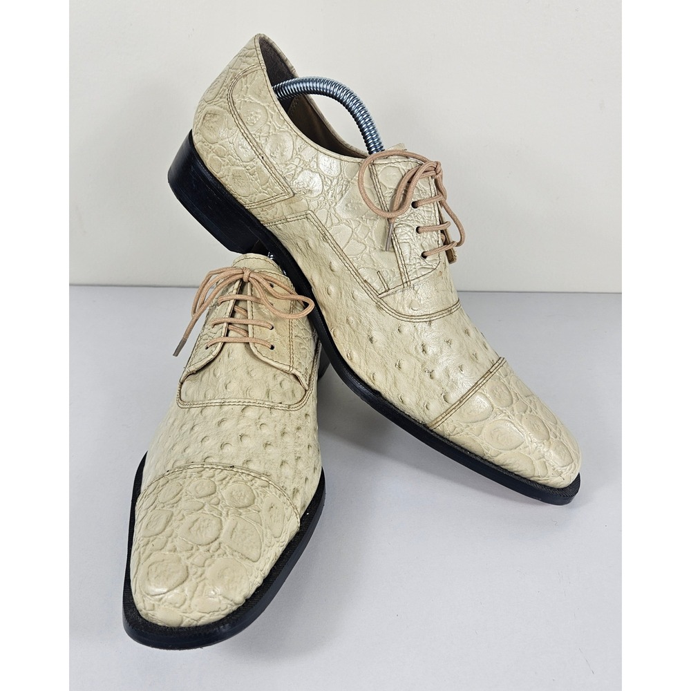 Giorgio Brutini Hearst Mens 9M Cream Croco-Print Ostrich Cap Toe Oxfords 210909